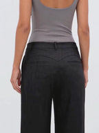 DIANDRA STITCH DETAIL ORGANIC LINEN BLACK TROUSERS